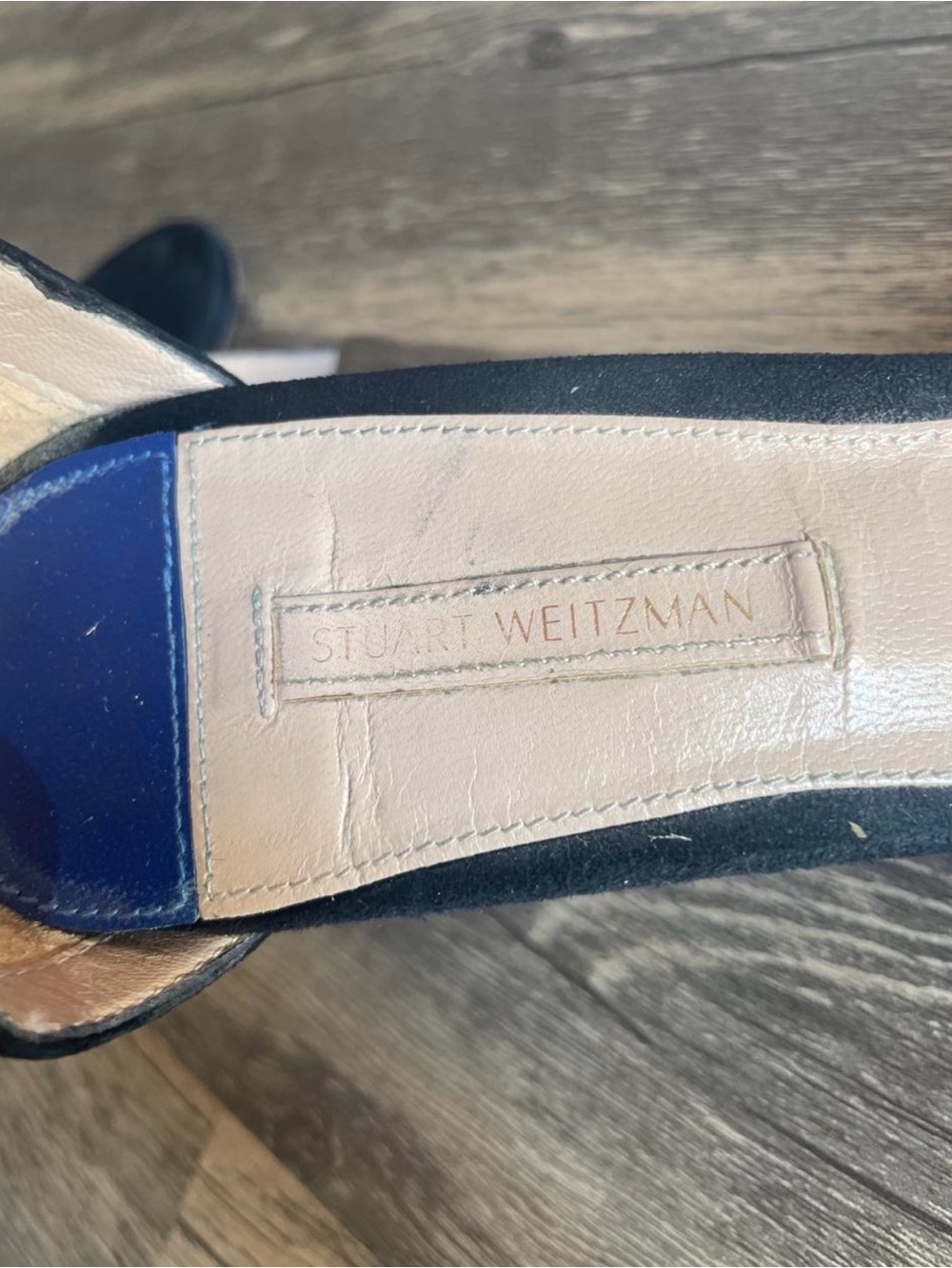 Stuart Weitzman Nearly Nude Black Suede Block Heel Sandals - Classic Ankle Strap - Picture 2 of 3